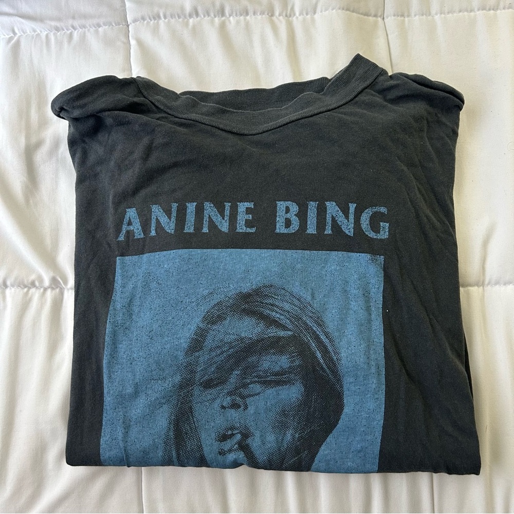 Anine Bing Charcoal Tee with Blue Graphic